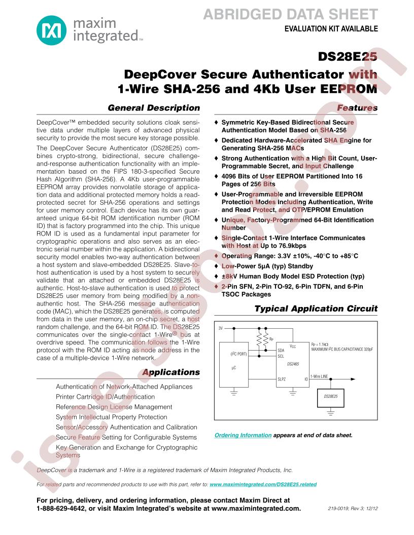 DS28E25 Abridged Datasheet