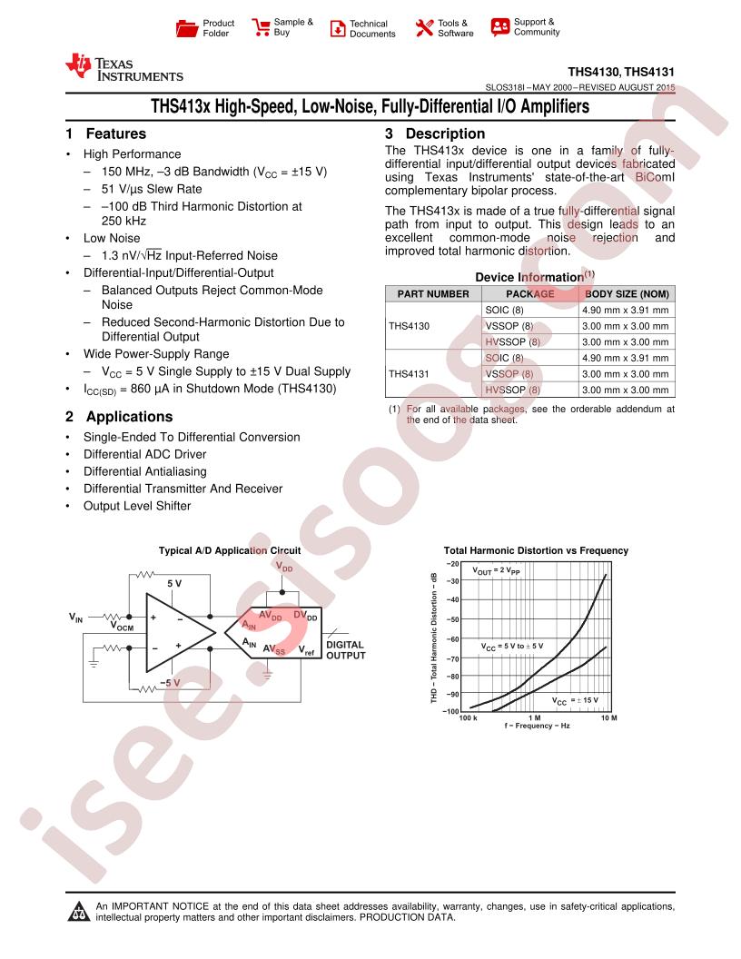 THS4130, THS4131 Datasheet