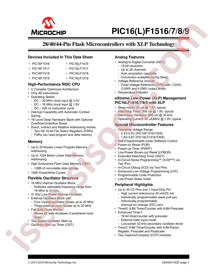 PIC16(L)F1516-19 Datasheet