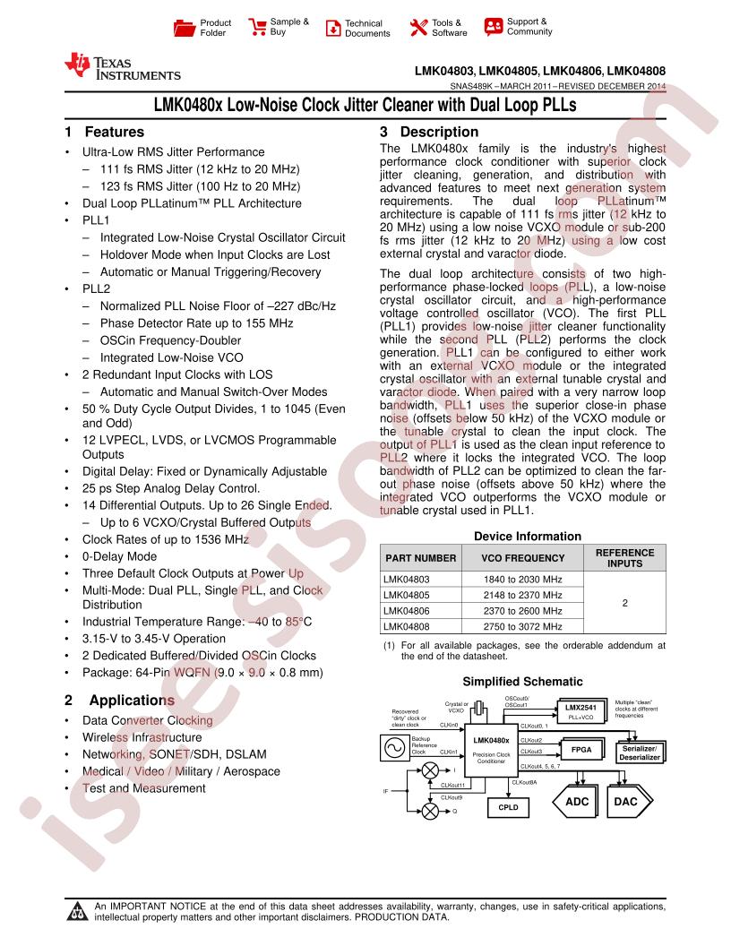 LMK0480x Datasheet