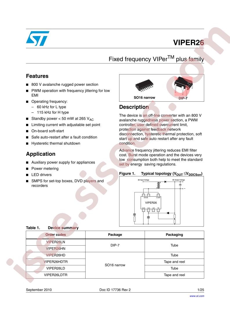 VIPER26 Datasheet