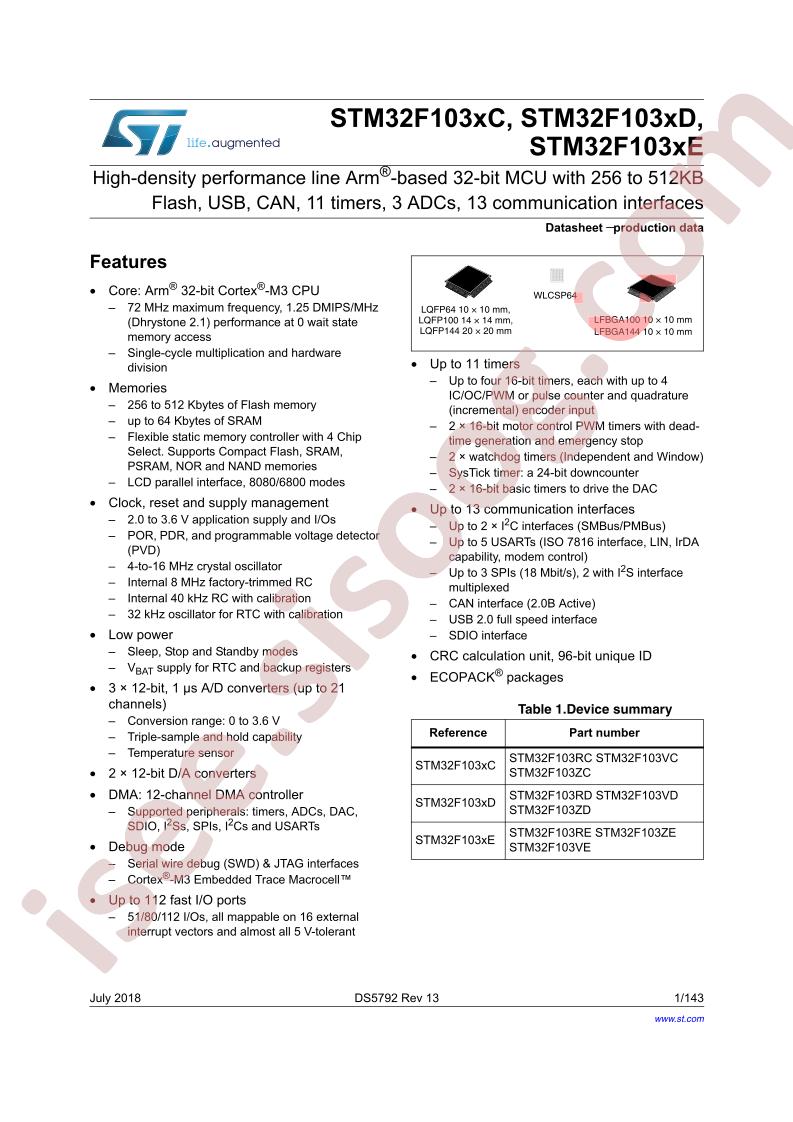 STM32F103xC, D, E Datasheet