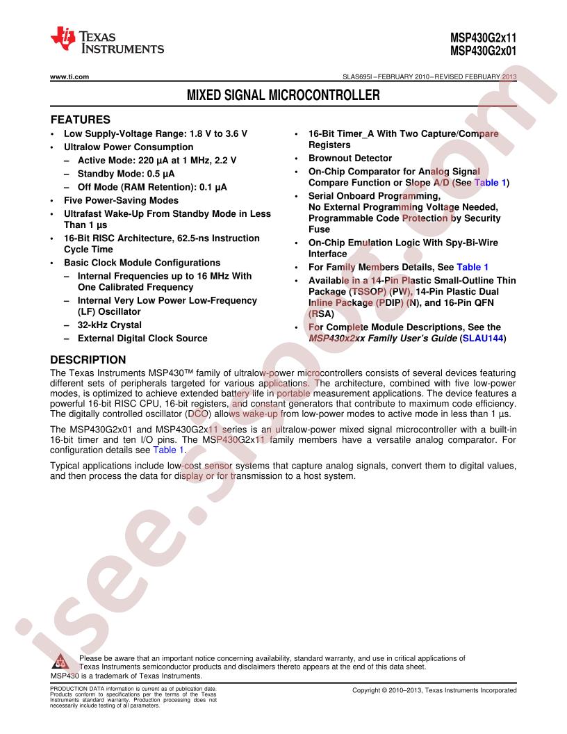 MSP430G2x01,11 Datasheet