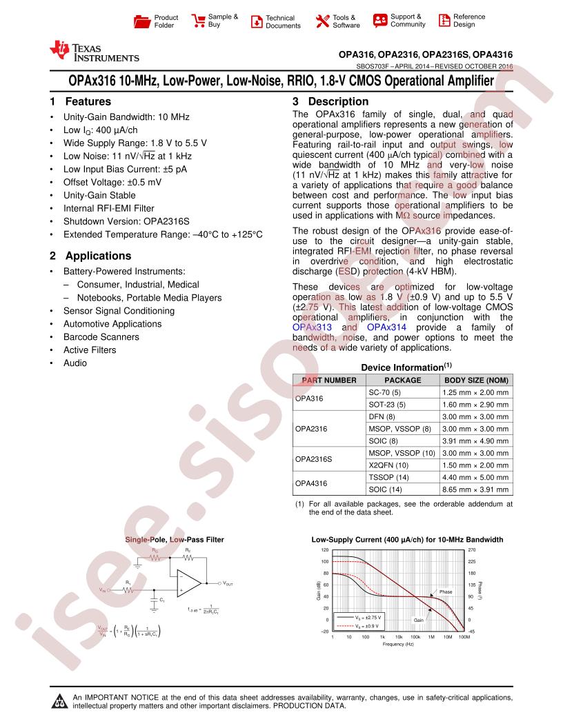 OPA316, 2316(S), 4316 Datasheet