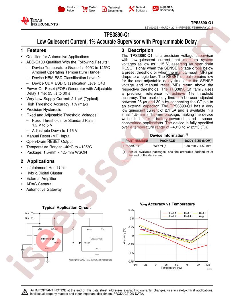 TPS3890-Q1 Datasheet