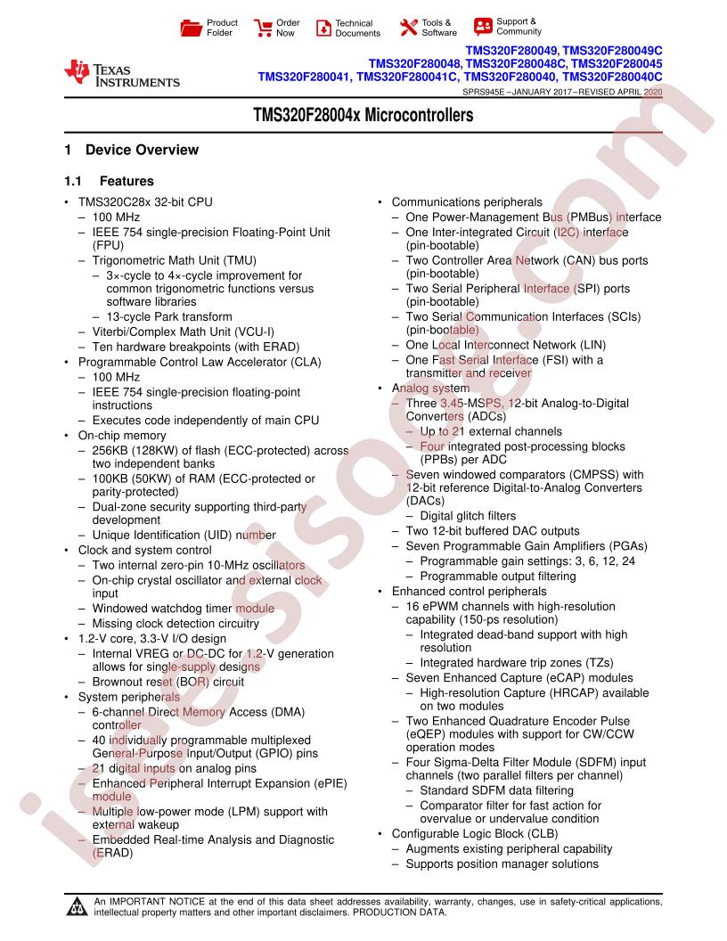 TMS320F28004x Datasheet