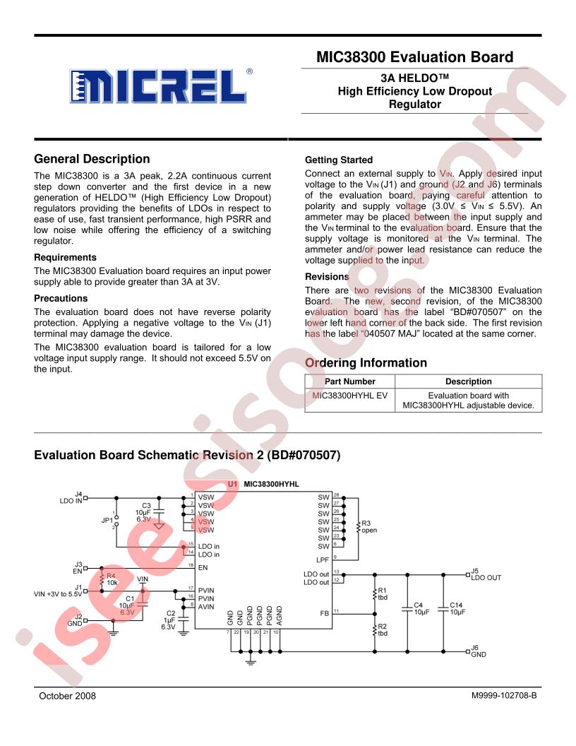MIC38300 Eval Board User Guide