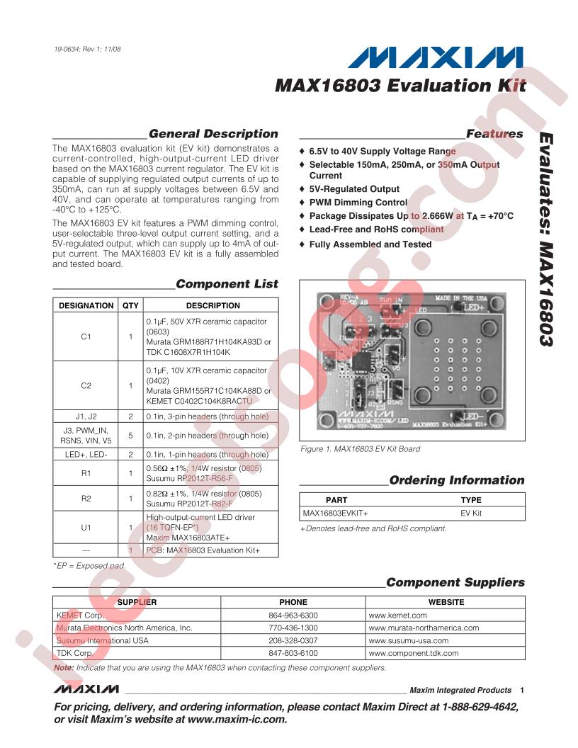 MAX16803 Eval Kit