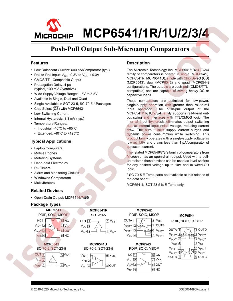 MCP6541(1R,1U,2,3,4) Datasheet