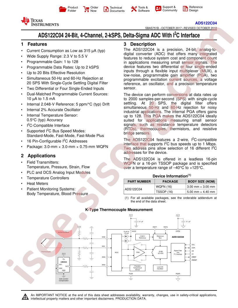 ADS122C04 Datasheet