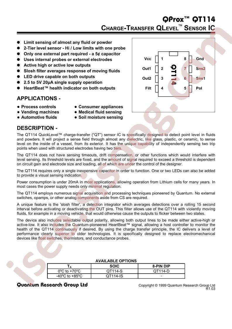QT114 Charge-Transfer QLevel Sensor IC