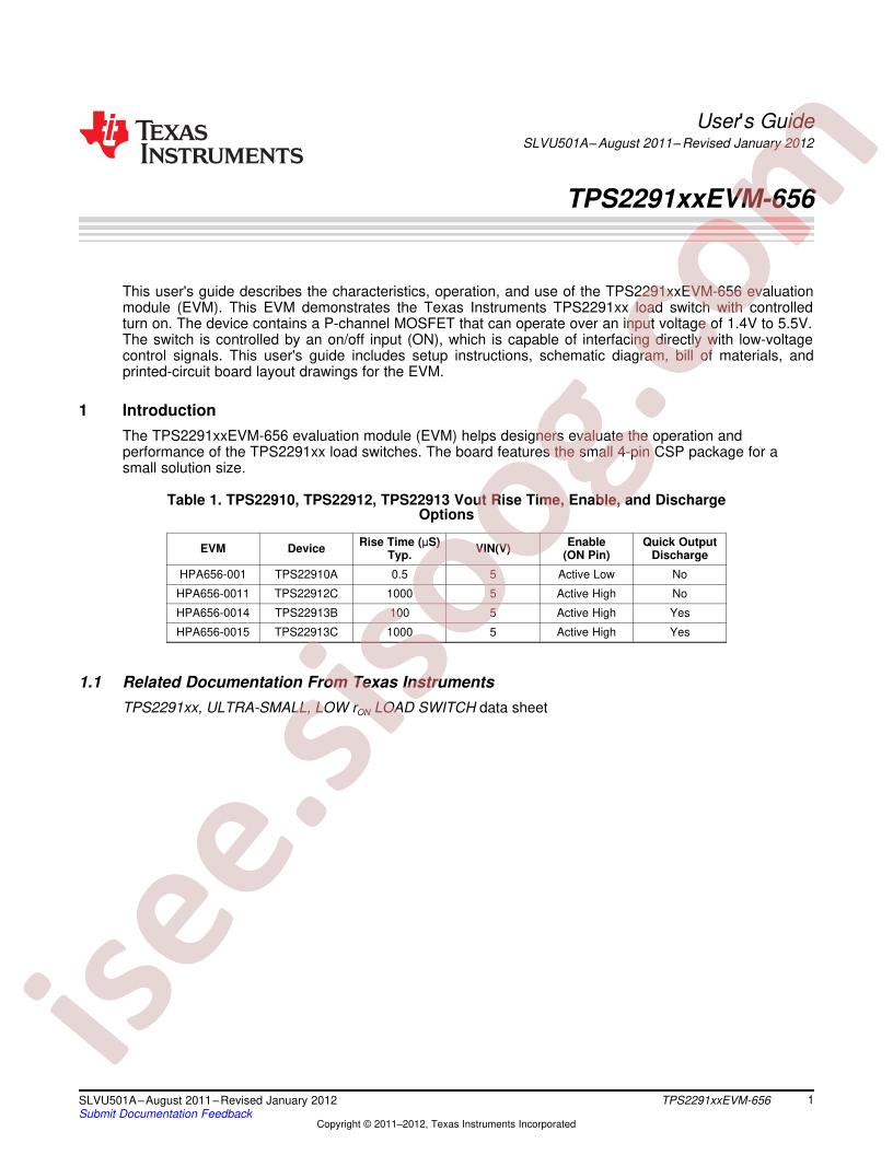 TPS2291xxEVM-656 User Guide