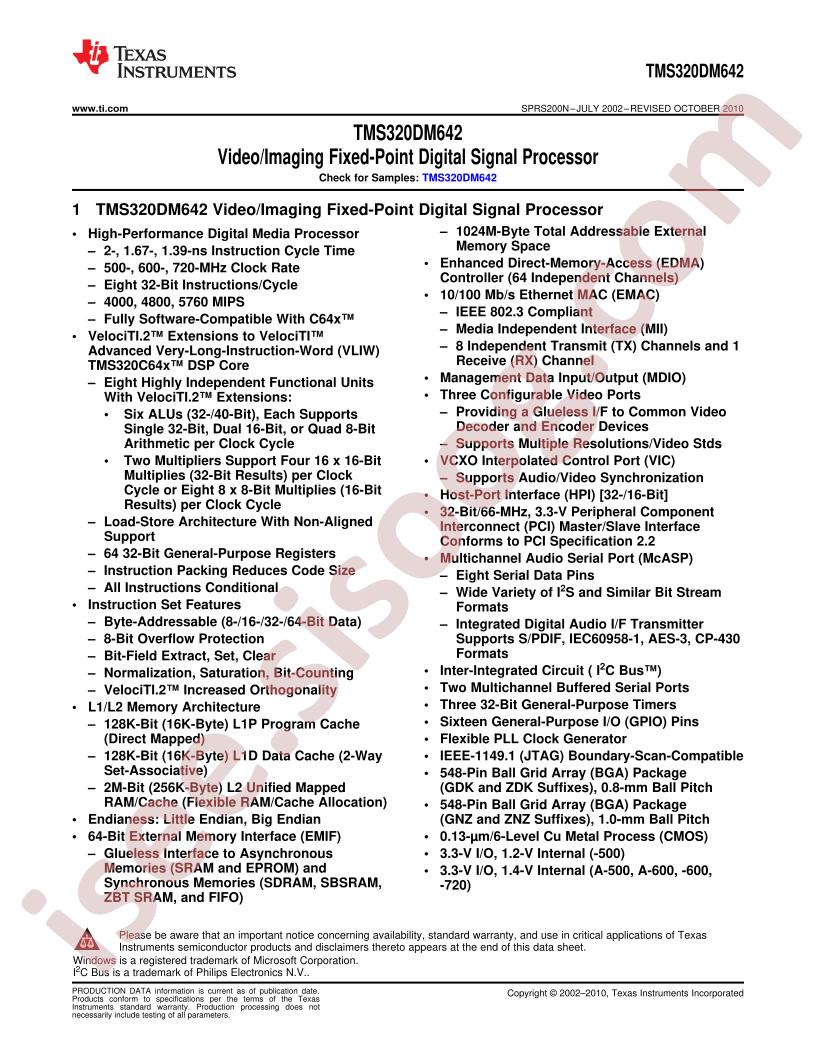 TMS320DM642 Datasheet