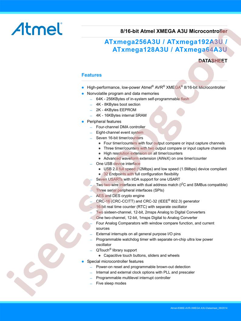 ATxmegazzzA3U Datasheet