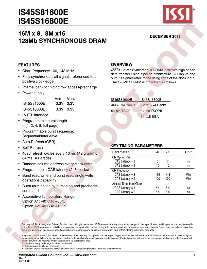 IS45S81600E, IS45S16800E