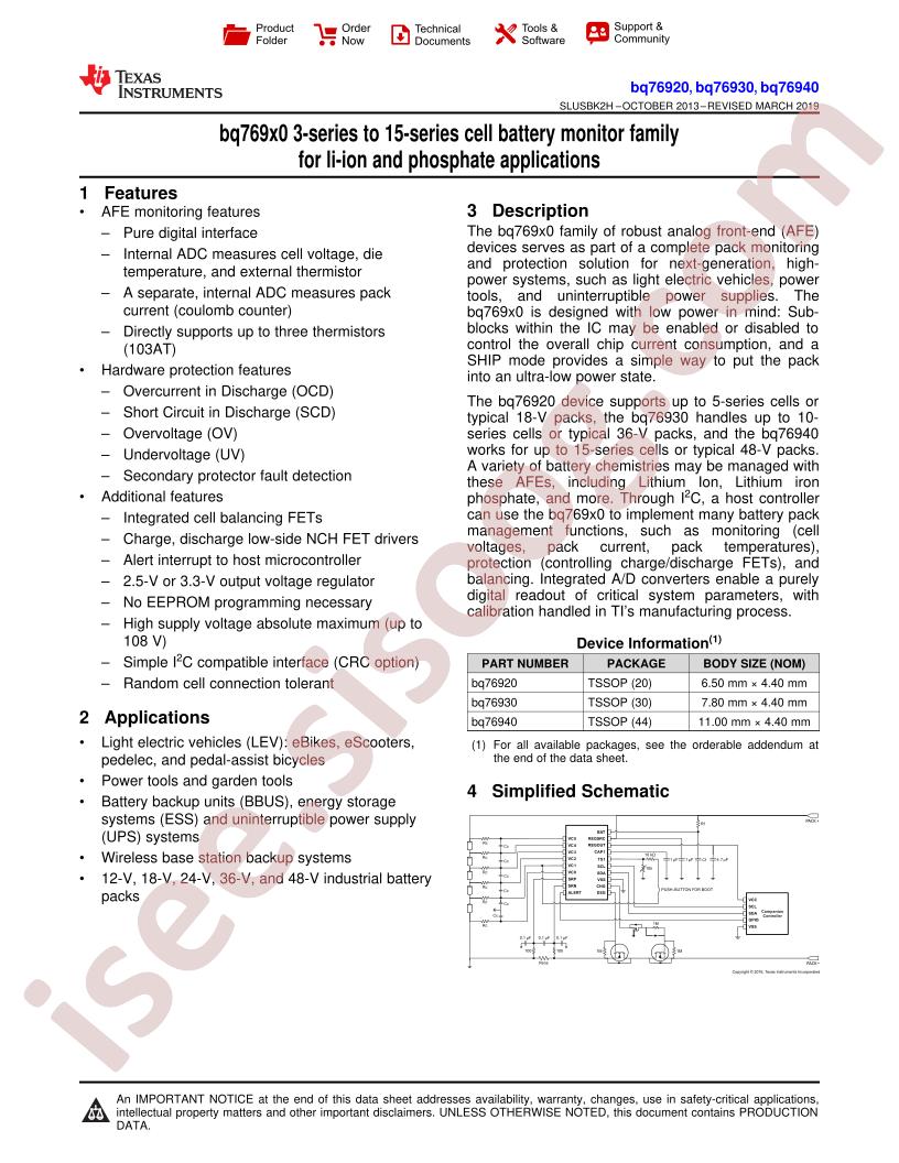 BQ76920,30,40 Datasheet