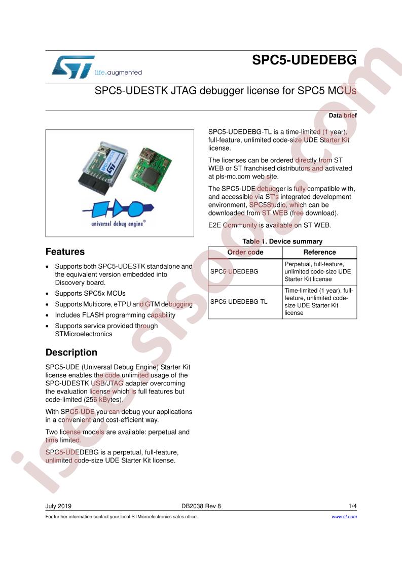 SPC5-UDEDEBG Data Brief