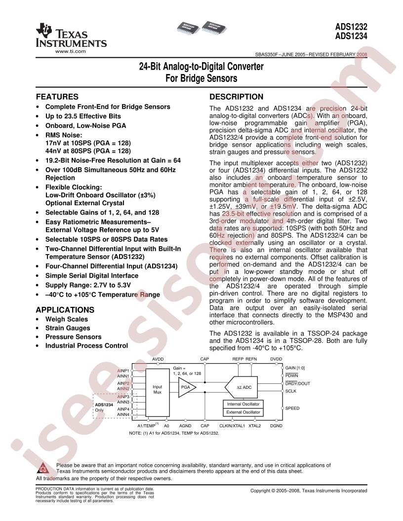 ADS1232, ADS1234 Datasheet