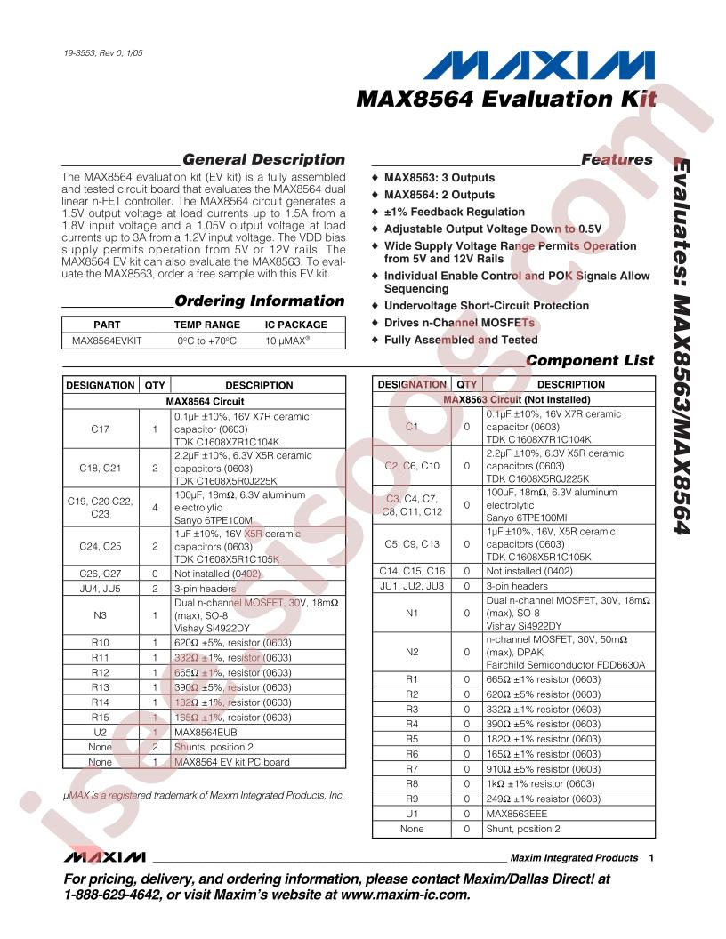 MAX8564 Evaluation Kit