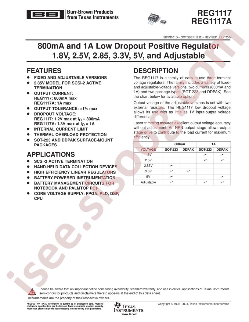 REG1117(A) Datasheet