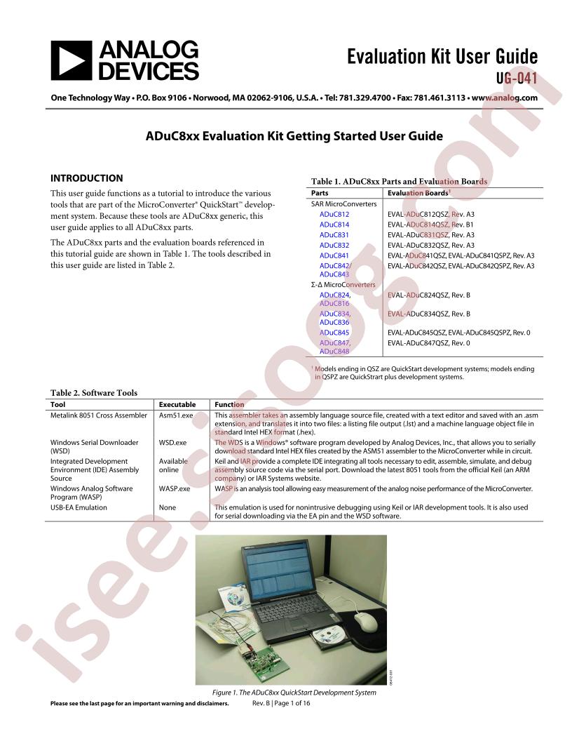 EVAL-ADUC8xx Getting Started Guide