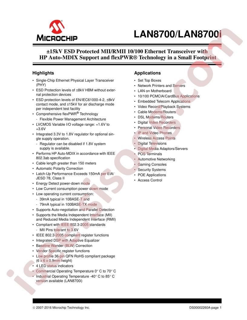 LAN8700(i) Datasheet