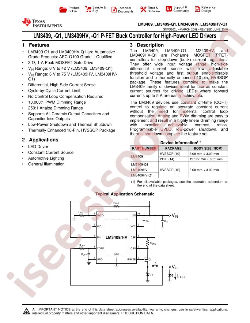 LM3409(HV) Datasheet