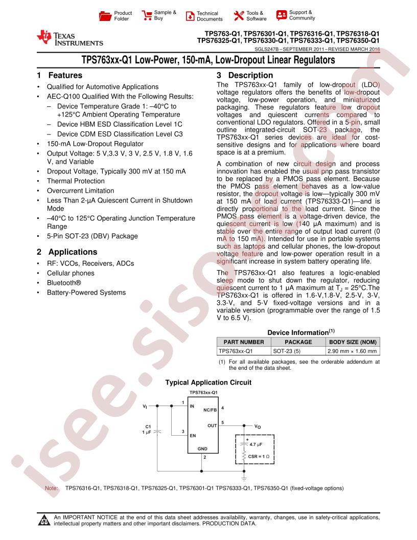 TPS763xx-Q1 Datasheet