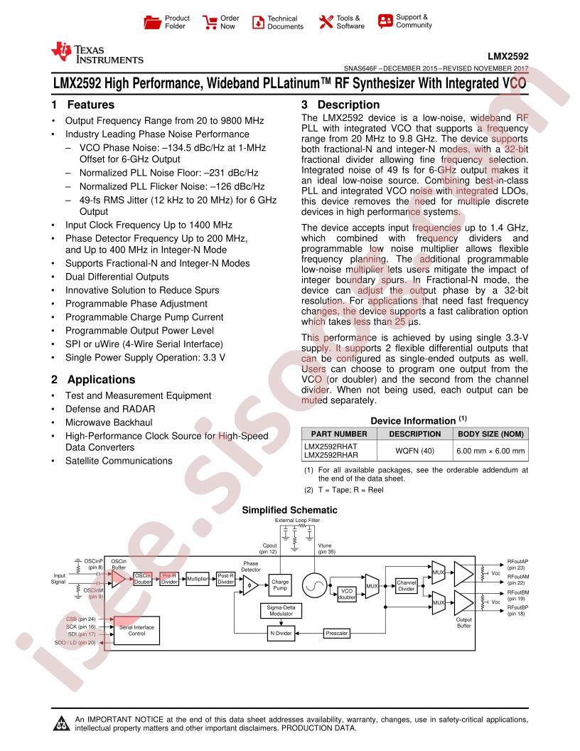 LMX2592 Datasheet