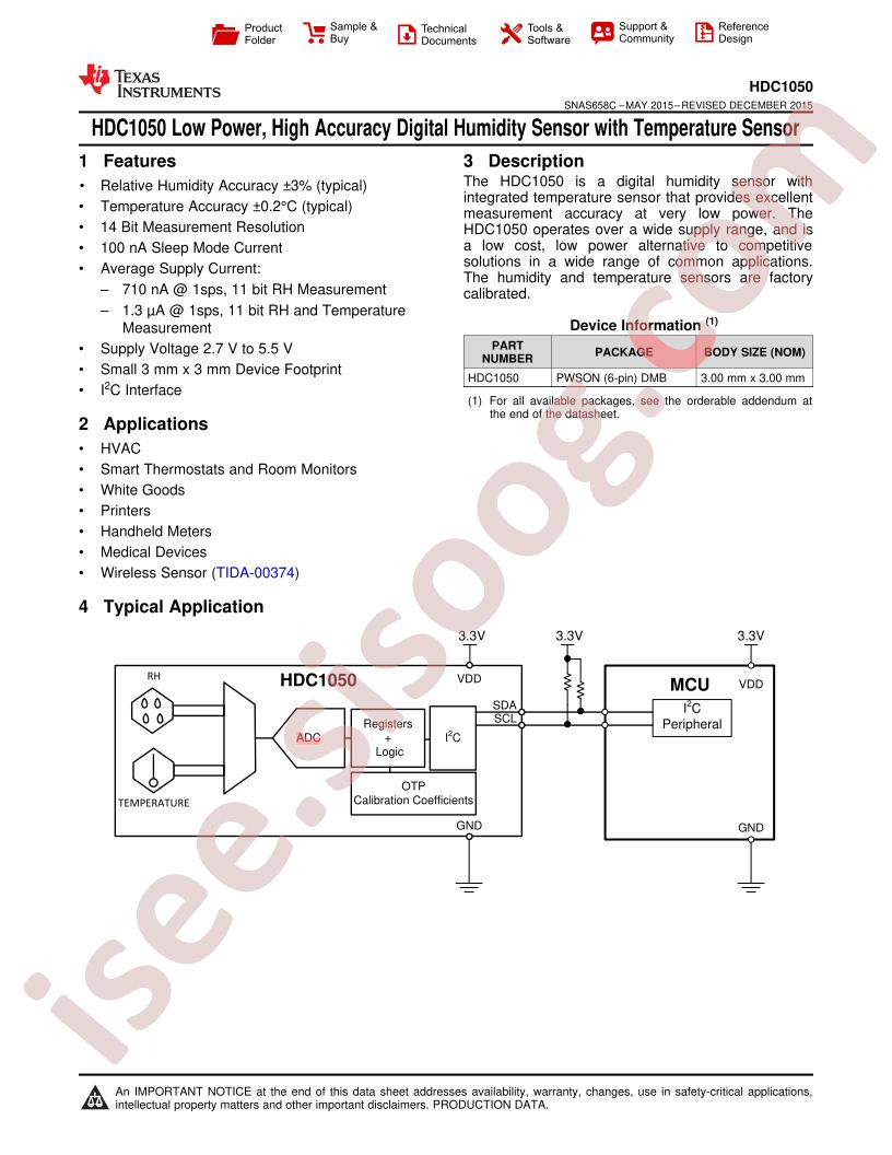 HDC1050 Datasheet