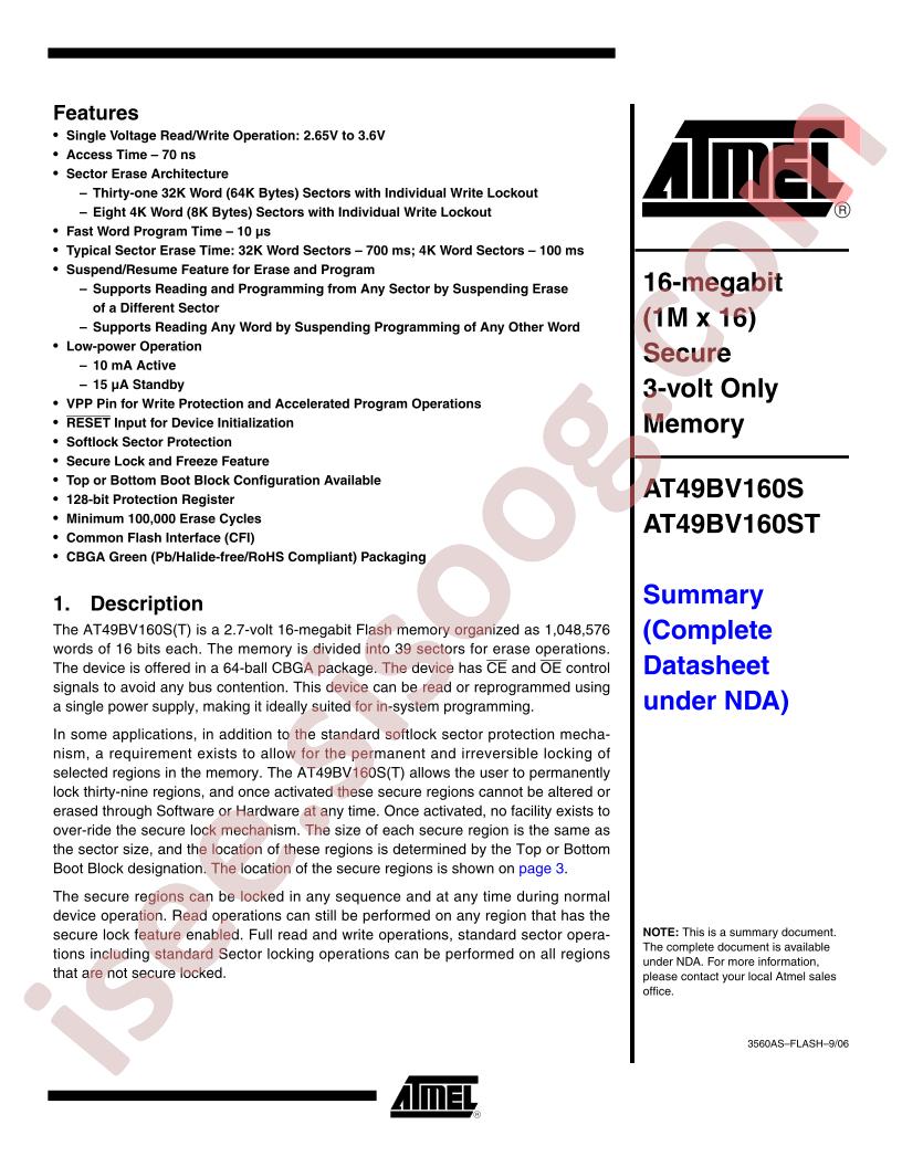 AT49BV160S(T) Summary