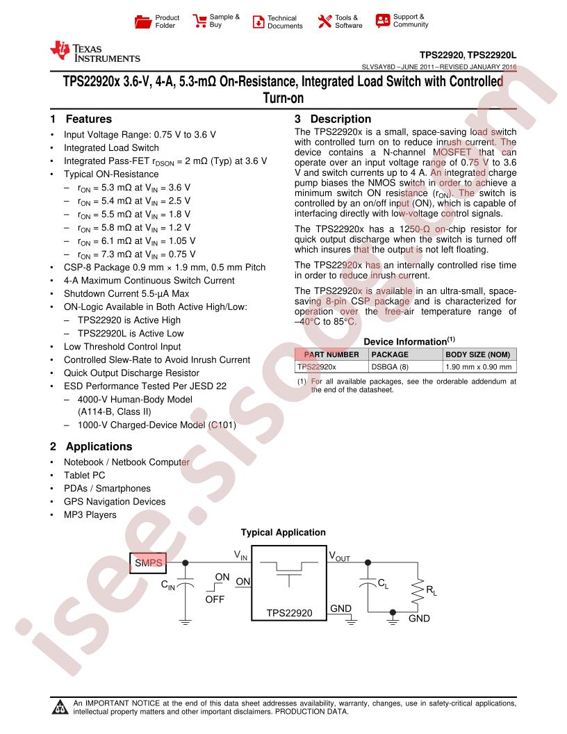 TPS22920(L) Datasheet