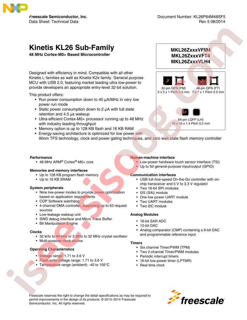MKL26Z32/64/128Vxx4 Datasheet