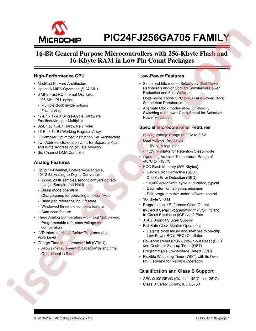 PIC24FJ256GA705 Family Datasheet