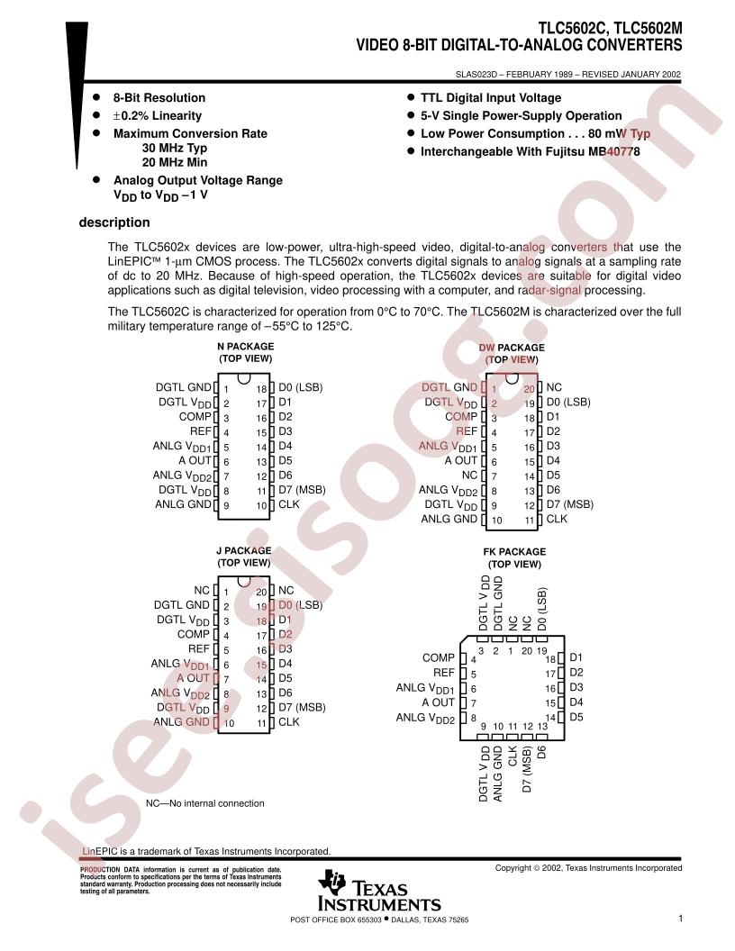 TLC5602C, TLC5602M
