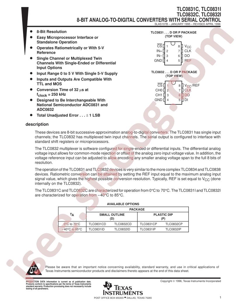 TLC0831C/I, TLC0832C/I