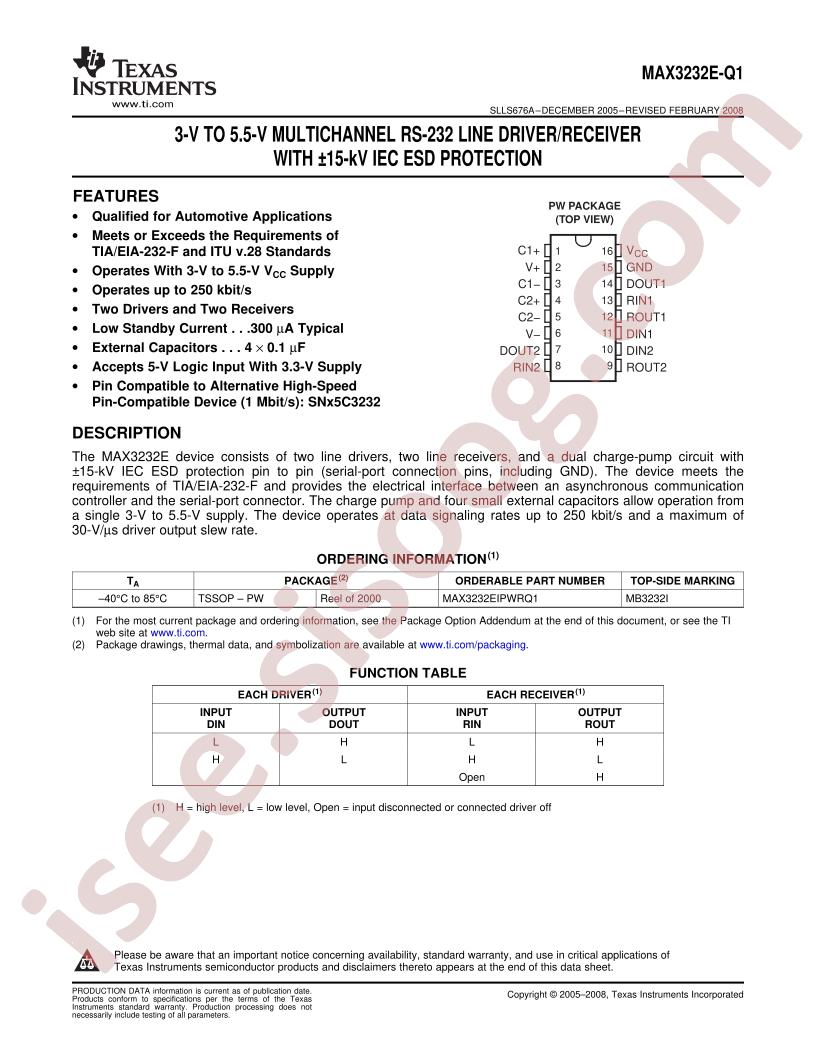 MAX3232E-Q1 Datasheet