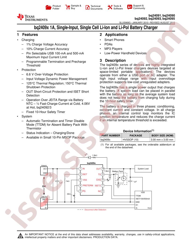 BQ24090 - BQ24095 Datasheet