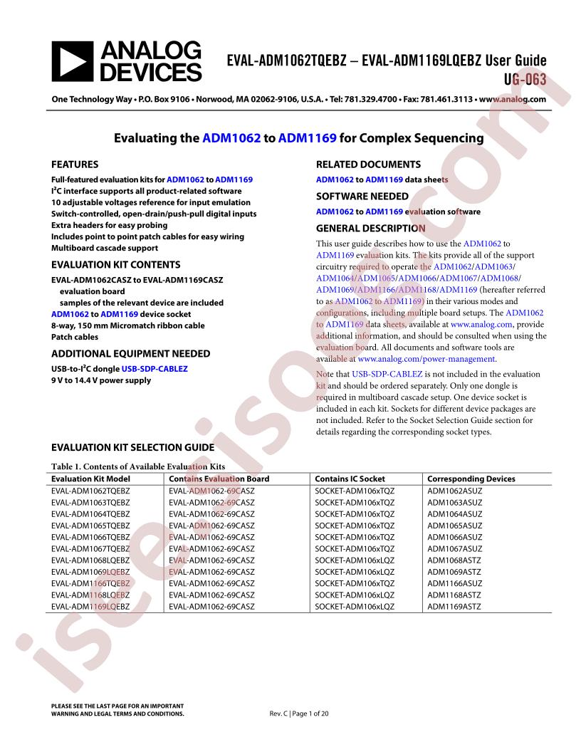 EVAL-ADM1062TQEBZ, EVAL-ADM1169LQEBZ Guide