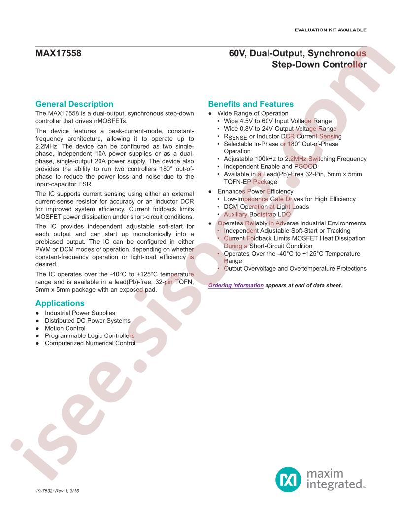 MAX17558 Datasheet