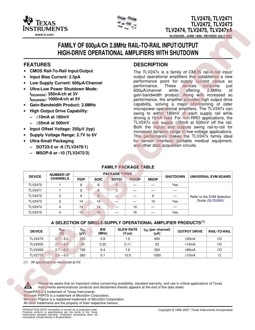 TLV2470-75, TLV247xA