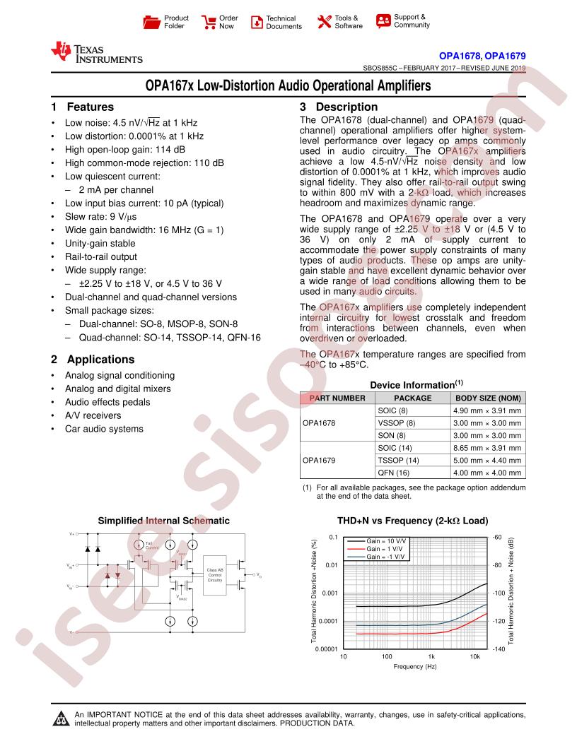 OPA1677, OPA1679 Datasheet