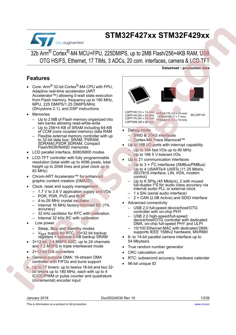 STM32F427xx, STM32F429xx Datasheet