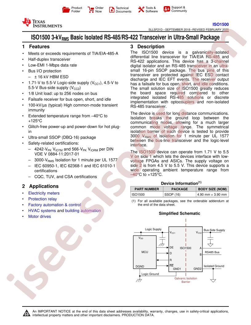 ISO1500 Datasheet