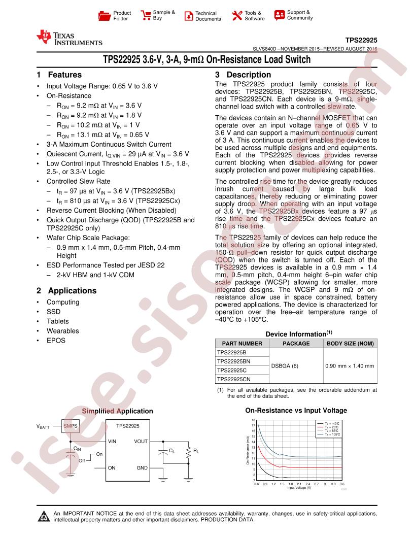 TPS22925 Datasheet