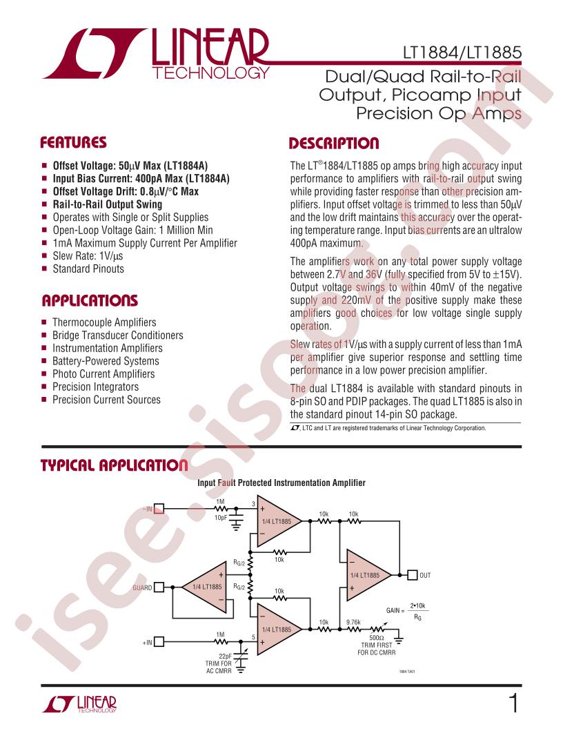 LT1884, LT1885 Datasheet