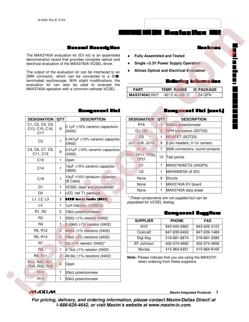 MAX3740A Evaluation Kit