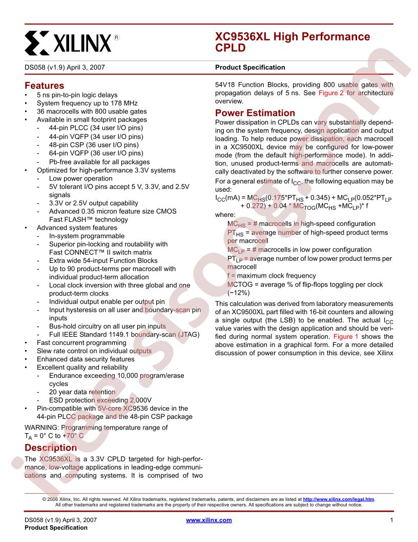 XC9536XL Datasheet