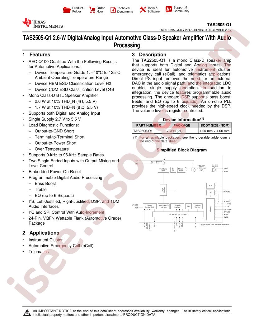 TAS2505-Q1 Datasheet