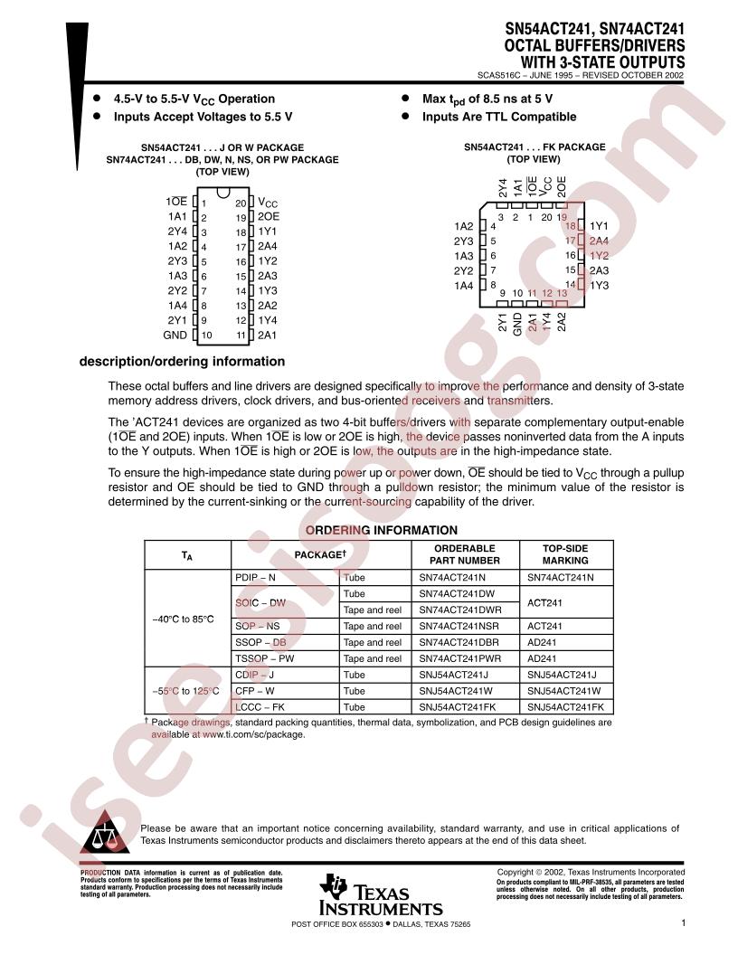 SN54ACT241, 74ACT241 Datasheet
